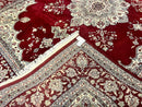 Pak Persian Rug 9x12, Handmade Vintage Traditional Wool Carpet, Floral Medallion, Dark Red Ivory/Cream, Fine 250 KPSI