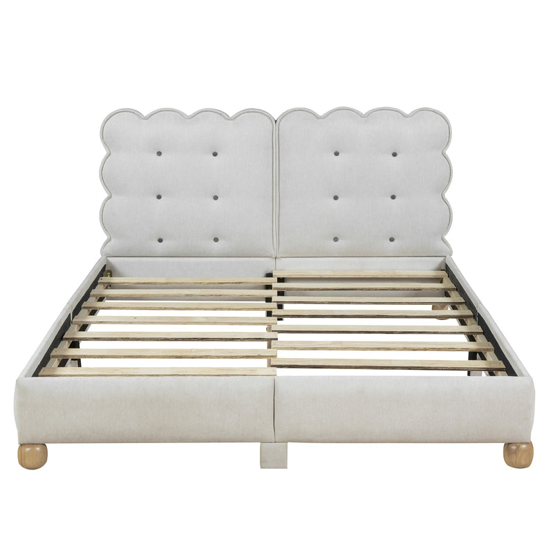 Queen Size Upholstered Platform Bed with Support Legs,Beige