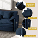 Oversized Deep Seat Sectional Cloud Sofa Sleeper with 3 Ottomans & Soft Pillows, Modular Couch Bed, Blue Chenille, 109.45 Inches