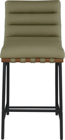 Olive Green Vegan Leather Counter Stool With Black Frame