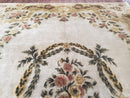 Aubusson Rug 10x14, Elegant French European Design, Vintage Handmade Carpet with Pile, Beige Floral Dining Room Rug, Living Room, Soft Wool