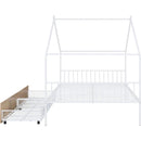 Full Size Metal House Bed with Two Drawers, White