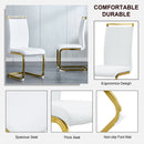 Table and chair set.Large modern rectangular table with 0.4 inch patterned glass tabletop and large MDF table legs.Comes with 8 chairs with faux leather cushioned seats and golden metal legs.