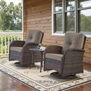 Brown Wicker Swivel Patio Set 2 Chairs Glass Table