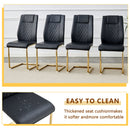 Table and chair set.71 * 35.4 inch rectangular dining table.Tempered Glass Tabletop,Golden 7-shaped Metal Table Legs.Paried With 8 Black High-quality PU Chairs With Arched Metal Legs.W1151S03301