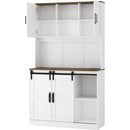 Farmhouse Bar Cabinet with Sliding Barn Door, Large Kitchen BuffetRustic Coffee Bar Sideboard Table,White