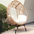 New Grid Style  PE Wicker Weaving Patio Egg Chair with Natural Color Rattan Beige Cushion