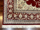 Pak Persian Rug 9x12, Handmade Vintage Traditional Wool Carpet, Floral Medallion, Dark Red Ivory/Cream, Fine 250 KPSI