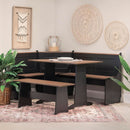 Black Pecan Five Seat Dining Set With Storage Benches