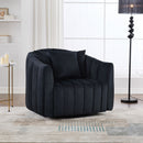 40.35'W Upholstered Oversized 360° Swivel Accent Barrel Chair and Half Cozy Sofa with 3 Pillows, Velvet Channel Tufted Pumpkin-Shape Club Armchair for Living Room, Bedroom, Office, Lounge, Black