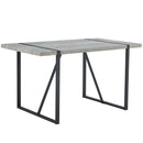 Table and chair set. Modern minimalist grey marble textured MDF dining table with metal frame. Comes with 6 chairs with PU cushions and black metal legs.