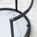 Set 2 Coffee Table Nesting White and gray top Black Frame Circular Round and Marble Pattern Wooden Tables, Living Room Bedroom Apartment Modern Industrial Simple Nightstand