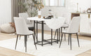 TOPMAX Space-Saving 5-Piece Extendable Kitchen Dining Table Set for Small Spaces - Round Faux Marble Top with Black Frame, 4 Upholstered Chairs, Compact Foldable Design,White+Beige