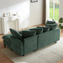 Upholstered Sectional Sofa with Movable Ottoman and Storage in Green Chenille, 83 Inch