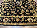 Indo Persian Mahal Rug 8x10, Black and Gold, Wool Hand Knotted Oriental Carpet