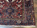 Persian Karajeh Rug 5x6, Antique Heriz Carpet, Geometric, Persian Tribal Rug, Brick Red Navy Blue