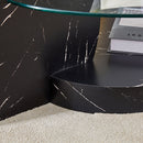 Modern Marble Pattern Double Layer Coffee Table - Versatile Design with Tempered Glass and MDF Base