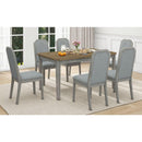 7-Piece Farmhouse Dining Set Classic Rustic Table and 6 high-back design Chairs for Dining Room, Kitchen (Brown+Gray)
