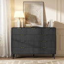 Fluted Nine Drawer Dresser 55 Inch Matte Black With Gold Handles