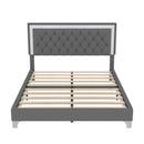 3-Pieces Bedroom Sets,Queen Size Upholstered Platform Bed with LED Lights and Two Nightstands-Gray