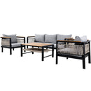 Outdoor Sectional Sofa Set 5-Person Patio Seating Group with Cushions and Coffee Table, Grey, Steel & Acacia Wood