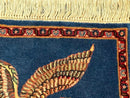 Pictorial Rug of American Flag with Bald Eagle, Small Indo Persian Pictorial Rug, Blue, Handmade, Very Fine 330 KPSI