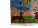 3 x 5 Handmade New Vintage Wool Blue Rug Leopard Lion Jaguar Deer Organic Dyes