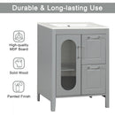 24' Bathroom Vanity with Sink, Bathroom Vanity Cabinet with Two Drawers and Door, Adjustable Shelf, Solid Wood and MDF, Grey (Old Sku:WF309411AAE)