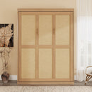 Full Size Solid Wood With Rattan Murphy Bed Cabinet Space-Saving Bed with 1 Side Cabinet Storage Shelf, Perfect for Guest Room, for Bed Room, Guest Room, Home Office, Natural