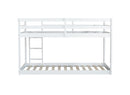 Solid Wooden , Solid Rubber Wooden Twin over Twin Floor Bunk Bed with Ladder ,Upper and Bottom Bed Platforms crafted with Strengthened Slats, White