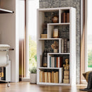 Geometric 6 Shelf Industrial Bookcase White Tall Storage