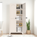 71'' 2 Shapely Door Cabinet With Lock, Metal Storage Cabinet with Doors and Adjustable Shelves, for Kitchen, Bedroom, Living Room(Beige)