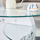 Contemporary Artistic Double Layer Coffee Table - White and Black Marble Collision, Tempered Glass Top, Multiple Colors