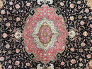 Magnificent Persian Tabriz Rug 11x16, Oversized Persian Carpet 11 x 16 ft, Wool on Silk Finely Hand Knotted, 450 KPSI, Floral Medallion, Black Pink