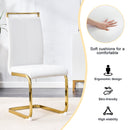 Table and chair set.Large modern rectangular table with 0.4 inch patterned glass tabletop and large MDF table legs.Comes with 8 chairs with faux leather cushioned seats and golden metal legs.