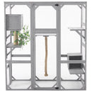 Outdoor Cat House, DIY Cat Enclosure Catio with Double Enter Doors, Light Grey Pine Wood, 62.8'L x 32.2'W x 68.5'H
