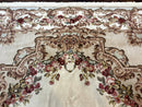 Aubusson Rug 8x12, European French Savonnerie Design, Thick Wool Pile, Elegant Rug, Cream Beige Light Green