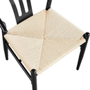 Black Rattan Weave Dining Chairs Set 2 Mid Century Modern