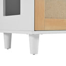 Pet-Friendly Furniture Style Cat Litter Box House with Sisal Scratching Door and Charging Socket, Beige+White MDF