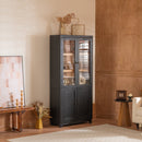 Mid-century Modern Style 74.5'' Tall Display Cabinet with Glass Doors for Collectibles in Black MDF