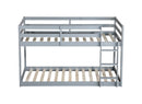 Solid Wooden , Solid Rubber Wooden Twin over Twin Floor Bunk Bed with Ladder ,Upper and Bottom Bed Platforms crafted with Strengthened Slats ,Grey