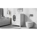 30' Bathroom Vanity with Sink, Bathroom Vanity Cabinet with Three Drawers and Door, Solid Wood and MDF, White