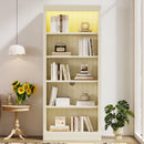 83' Tall Wood Bookcase Suite with light strip ,5-Tier Decor Bookcase Suite with Adjustable Shelves,Storage Organizer,Free Standing Storage Shelves Suite for Living Room,Home Office,Beige and Yellow