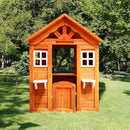 Wooden Outdoor Playhouse With Two Windows Flowerpot