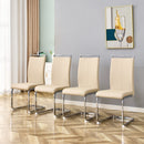 Modern Dining Chairs, PU Faux Leather High Back Upholstered Side Chair with Silver C-shaped Tube Chrome Metal Legs for Dining Room Kitchen Vanity Patio Club Guest Office Chair (Set of 4 (Beige+PU)