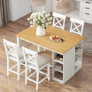 TOPMAX 60'Lx30'W Solid Wood Farmhouse Counter Height Dining Table Set with 3-Tier Storage Shelves, Upholstered Dining Chairs for 4, 5-Piece, White (OLD SKU: SP000041AAK)