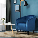 Pagoda Blue Velvet Club Chair With Curved Armrests