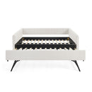 Full Size Daybed with Trundle Upholstered Sofa Bed, with Vertical Stripes, Linen Fabric, Beige (82.5'x58'x30')