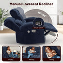 Blue Fabric Reclining Loveseat With USB Ports For Living Room