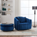 Oversized 40.35 in. Velvet Swivel Barrel Accent Chair and Ottoman Set with Storage, Navy